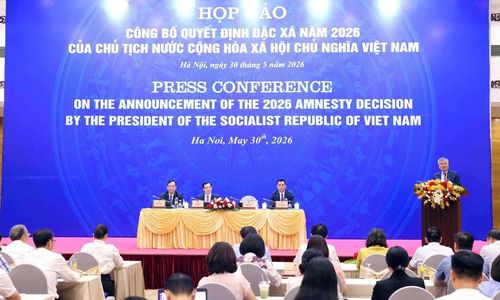 Quang cảnh buổi họp báo công bố quyết định đặc xá của Chủ tịch nước. Ảnh: Phạm Hải