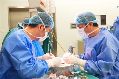 Các bác sĩ thực hiện phẫu thuật. Ảnh: TTXVN phát