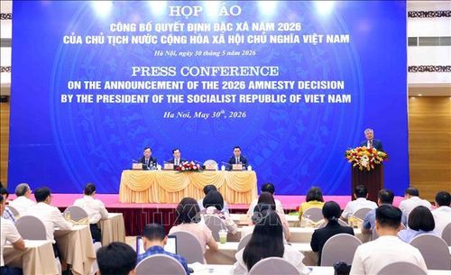 Họp báo công bố Quyết định đặc xá năm 2026 của Chủ tịch nước Cộng hòa xã hội chủ nghĩa Việt Nam. Ảnh: Phạm Kiên/TTXVN
