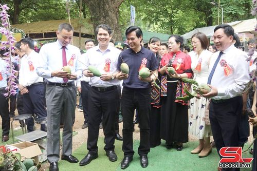 Các đại biểu tham quan gian hàng trưng bày nông sản.