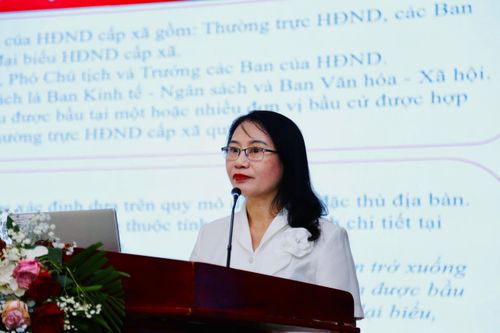 Trưởng Ban Pháp chế HĐND tỉnh Nguyễn Thị Nhuần truyền đạt chuyên đề