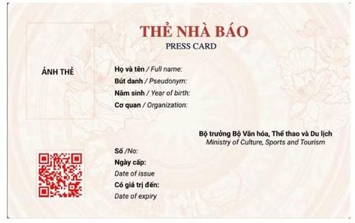 Mẫu thẻ nhà báo 2026. Ảnh: Bộ VHTTDL