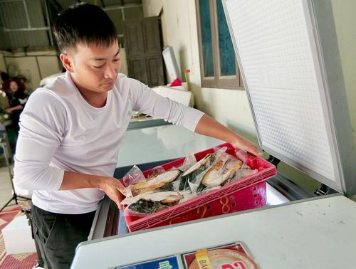 Những mẻ cá thu được chọn từ những con cá tươi ngon nhất đem nướng để bán cho khách hàng.