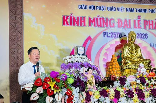 Giám đốc Sở Dân tộc và Tôn giáo thành phố Hà Nội Nguyễn Sỹ Trường phát biểu. Ảnh: Bảo Lâm