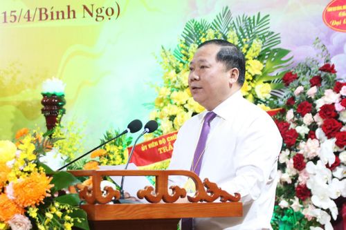 Phó Bí thư Thường trực Đảng ủy MTTQ, các đoàn thể Trung ương, Phó Chủ tịch UBTƯ MTTQ Việt Nam Nguyễn Phi Long phát biểu tại buổi lễ. Ảnh: Tiến Đạt.