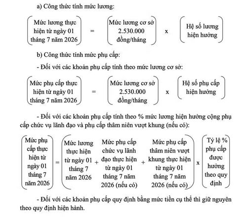 Công thức tính lương, phụ cấp áp dụng từ ngày 1/7. Ảnh chụp màn hình.