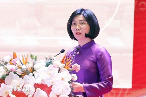 Phó Bí thư Thành ủy Hà Nội, Chủ tịch HĐND thành phố Hà Nội Phùng Thị Hồng Hà phát biểu. (Ảnh: Doãn Tấn/TTXVN)