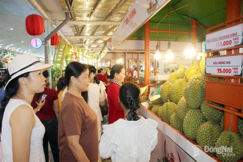 Du khách đến tham quan gian hàng sầu riêng tại Lễ hội trái cây Nam Bộ năm 2026. Ảnh: Hải Quân