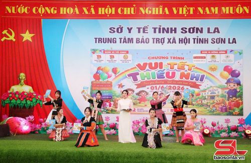 Một tiết mục văn nghệ trong chương trình "Vui Tết thiếu nhi" tại Trung tâm Bảo trợ xã hội tỉnh..