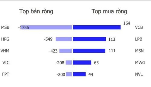 Top cổ phiếu mua bán ròng của khối ngoại. Nguồn: CSI
