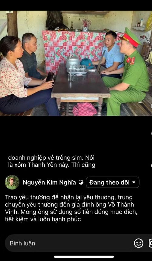 Tài khoản mạng xã hội của Thiếu tá Nguyễn Kim Nghĩa còn là kênh phát hiện, kết nối để các nhà hảo tâm giúp đỡ người già neo đơn, người tàn tật ở xã Tân An.