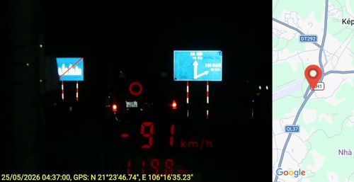 Hình ảnh camera ghi nhận tốc độ của phương tiện tham gia giao thông trên tuyến đường.