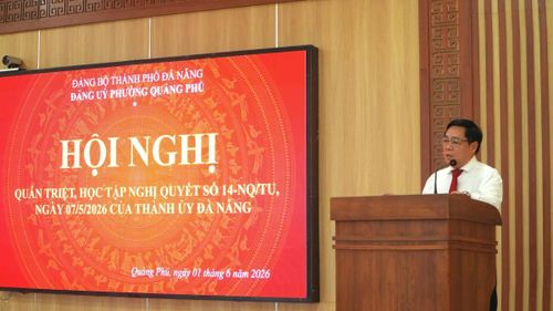 Bí thư phường Quảng Phú Bùi Ngọc Ảnh quán triệt Nghị quyết số 14-NQ/TU ngày 7-5-2026 của Thành ủy Đà Nẵng.