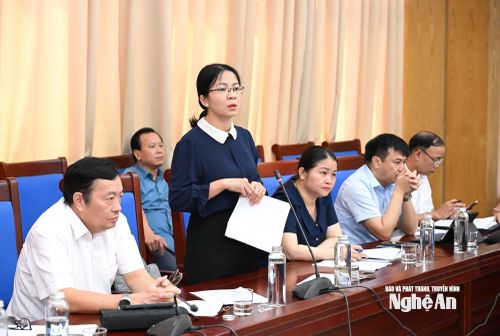 Đồng chí Hoàng Thị Xuyên - Phó Chủ tịch UBND xã Tân Châu phát biểu tại buổi làm việc. Ảnh: Thành Cường