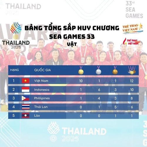 Bảng xếp hạng môn vật SEA Games 33. Ảnh: Thể thao Việt Nam