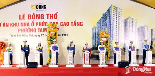 Lãnh đạo UBND thành phố và Tập đoàn Bcons thực hiện nghi thức động thổ dự án bất động sản tại phường Tam Hiệp, tháng 5-2026.