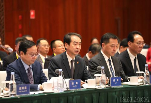 Đồng chí Hà Vĩ - Đại sứ đặc mệnh toàn quyền nước Cộng hòa Nhân dân Trung Hoa tại Việt Nam phát biểu tại hội nghị.