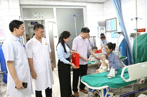 Đại diện Sở Y tế, Ủy ban MTTQ Việt Nam tỉnh thăm, tặng quà bệnh nhân nhi đang điều trị tại Bệnh viện Đa khoa tỉnh.