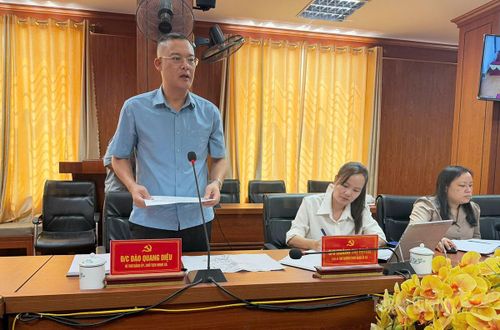 Đồng chí Đào Quang Diệu, Bí thư Đảng ủy, Chủ tịch HĐND xã Quang Bình báo cáo kết quả rà soát, xây dựng phương án sắp xếp thôn trên địa bàn xã.