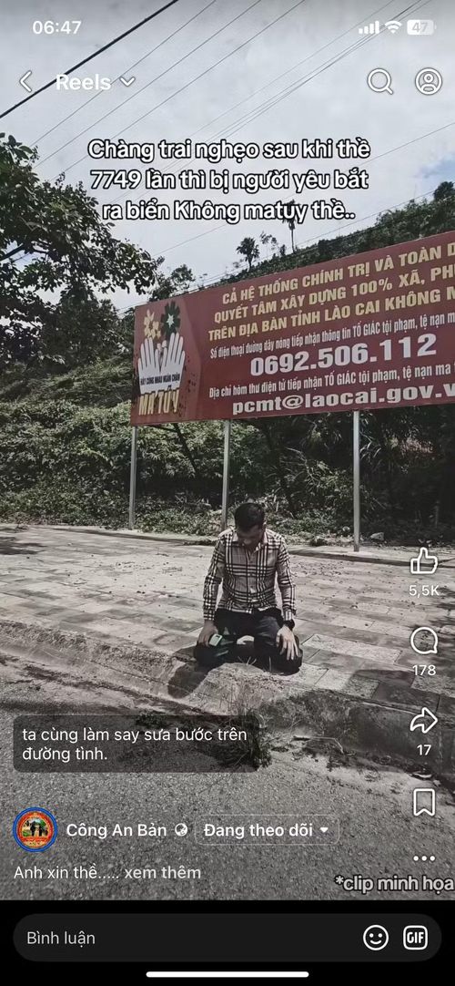 Biểu cảm của Thiếu tá Nguyễn Văn Sáng, Phòng Cảnh sát Hình sự, Công an tỉnh Lào Cai trong video tuyên truyền về phòng chống tệ nạn ma túy đăng trên tài khoản "Công An Bản" khiến cộng đồng mạng thích thú.