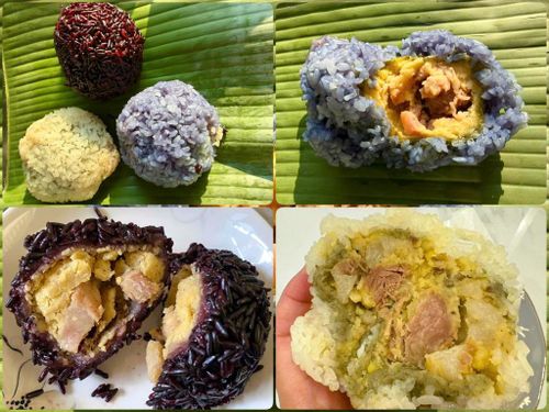 Ngoài lớp xôi trắng quen thuộc, bánh khúc còn được biến tấu với nhiều màu xôi bắt mắt, mang đến hương vị mới mẻ cho thực khách.