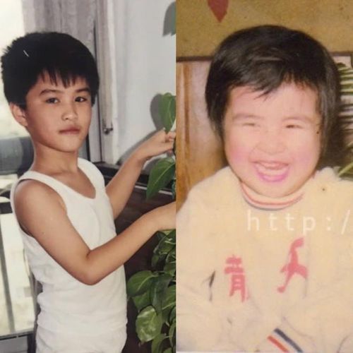 Con trai Ngọc Hân 10 tháng tuổi và ảnh bố mẹ thuở nhỏ. Nhiều người nhận xét, bé Pi "nhặt" nét đẹp của cả bố và mẹ.
