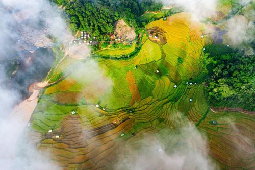  Buổi sáng sớm, mây mỏng vẫn còn vờn trên các sườn núi, những thửa ruộng bậc thang cũng ẩn hiện trong sương trắng. Khi nắng lên, thung lũng Kon Tu Rằng dần hiện ra. Thời điểm đẹp nhất để ngắm cảnh, chụp ảnh từ 6h đến 8h, đây là lúc ánh sáng dịu nhẹ và toàn bộ thung lũng hiện lên với vẻ đẹp nguyên sơ nhất. Ảnh: Đô Đô/Ghiền Măng Đen. 