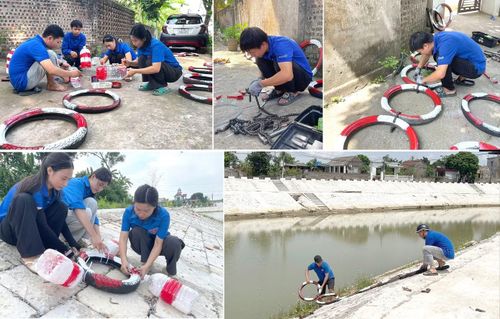 Đoàn viên thanh niên xã Tiên La thực hiện mô hình "Lốp xe cứu hộ". Ảnh: ĐXTL