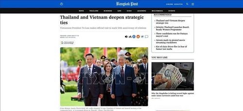 Báo Bangkok đưa tin "Thái Lan - Việt Nam tăng cường các mối quan hệ chiến lược". Ảnh: TTXVN phát