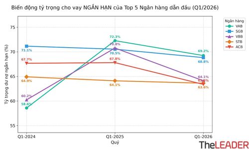 Top 5 ngân hàng có tỷ trọng cho vay ngắn hạn cao nhất hệ thống.