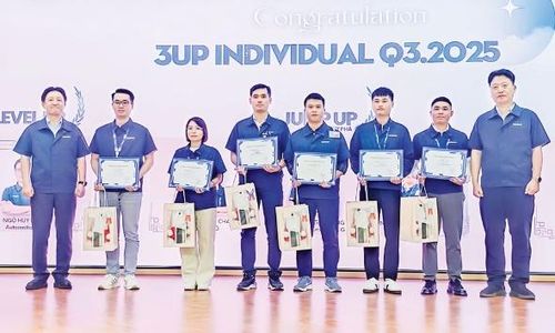 Lãnh đạo Công ty trách nhiệm hữu hạn Samsung Electronics Việt Nam trao thưởng cho các cá nhân có nhiều sáng kiến cải tiến kỹ thuật.