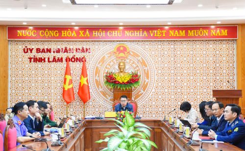 Phó Chủ tịch UBND tỉnh Nguyễn Ngọc Phúc cùng lãnh đạo các sở, ngành liên quan tham dự tại điểm cầu tỉnh Lâm Đồng
