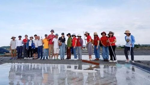 Du khách tham gia chương trình du lịch học tập trên đồng muối Sa Huỳnh.