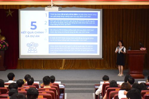 ThS. Nguyễn Thị Lan - Quản lý Dự án trình bày tổng quan và kế hoạch hoạt động của Dự án. Ảnh: LIFE Centre Vietnam
