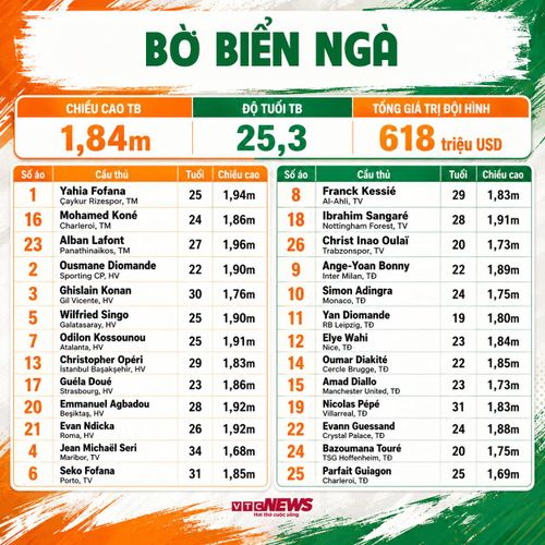 Chi tiết đội hình Bờ Biển Ngà dự World Cup 2026.