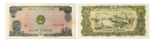 Tiền giấy 5 đồng (vần bên trái, số seri bên phải), 1978