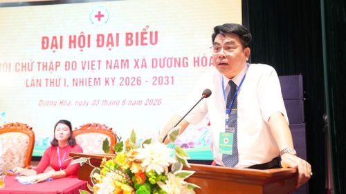 Phó Chủ tịch Thường trực UBND xã Dương Hòa Nguyễn Đình Khoa phát biểu chỉ đạo tại đại hội. Ảnh: PN
