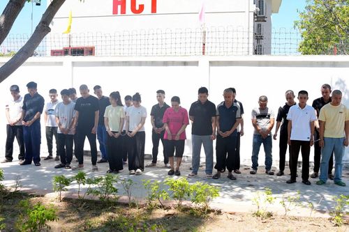  Các đối tượng bị bắt giữ trong chuyên án. Ảnh: Công an Nghệ An 