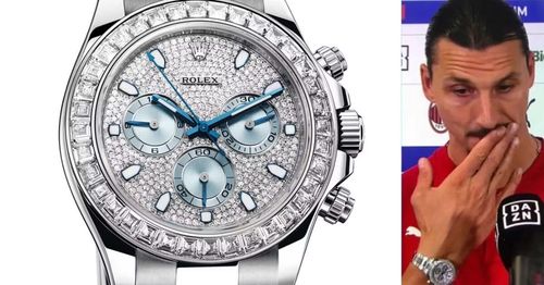 Bộ sưu tập của Zlatan Ibrahimović còn sở hữu chiếc Rolex Daytona Platinum (Ref. 116576TBR). Chế tác hoàn toàn từ bạch kim (platinum) quý hiếm, cỗ máy thời gian này là biểu tượng của sự sang trọng và kỹ nghệ chế tác hoàn hảo. Điểm nhấn tạo nên sức hút của phiên bản này là mặt số màu xanh băng (Ice Blue) đặc trưng, kết hợp cùng vành bezel nạm kim cương baguette lấp lánh, mang lại sự hòa quyện đỉnh cao giữa nét xa hoa và sự tinh tế thượng lưu. (Ảnh: Rubber B)