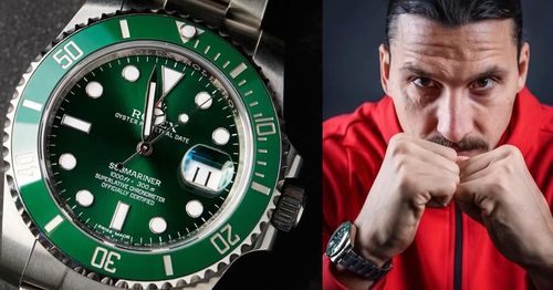 Một điểm nhấn đắt giá khác trong bộ sưu tập của Zlatan Ibrahimović là chiếc Rolex Submariner "Hulk" (Ref. 116610LV). Mẫu đồng hồ lặn kinh điển này sở hữu sức hút thị giác đặc biệt nhờ mặt số và vành bezel bằng gốm Cerachrom đồng điệu sắc xanh ngọc lục bảo. "Hulk" sở hữu lớp vỏ Oystersteel bền bỉ cùng khả năng chống nước vượt trội ở độ sâu 300 mét. Được xem là một phần lịch sử của ngành chế tác đồng hồ cao cấp. (Ảnh: Rubber B)