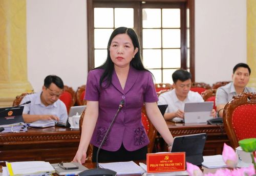 Chủ nhiệm Ủy ban Kiểm tra Tỉnh ủy Phạm Thị Thanh Thủy phát biểu tại hội nghị.