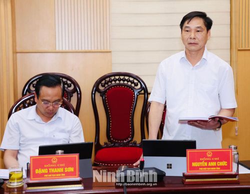 Đồng chí Nguyễn Anh Chức, Ủy viên Ban Thường vụ Tỉnh ủy, Phó Chủ tịch UBND tỉnh phát biểu tại hội nghị.