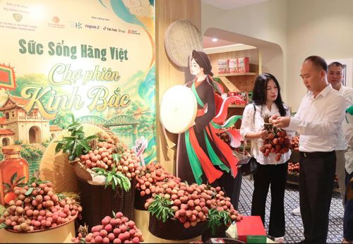 Trao đổi với người mua hàng về chất lượng vải thiều Bắc Ninh. Ảnh: B.T