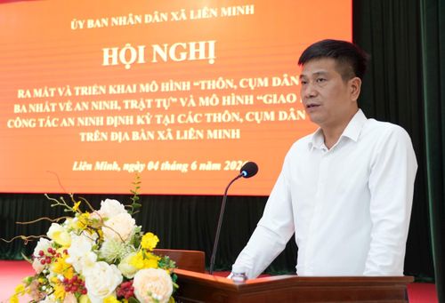 Đồng chí Đinh Thanh Quang, Phó Chủ tịch UBND xã Liên Minh, phát biểu tại hội nghị. Ảnh: Đỗ Văn Tùng