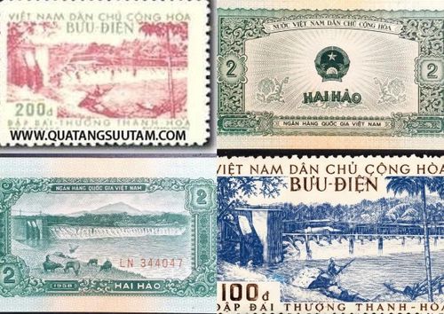 Hình ảnh Đập Bái thượng trên các con tem và tờ tiền Việt Nam (Ảnh: Internet).