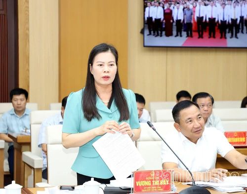 Giám đốc Sở Tài chính Vương Thị Bẩy báo cáo chi tiết tiến độ thực hiện kịch bản tăng trưởng và tình hình giải ngân vốn đầu tư công 5 tháng đầu năm.