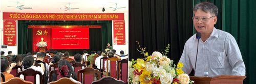 Ông Lê Văn Hưởng, Cụm trưởng Cụm 12, phát biểu tại lễ tổng kết. Ảnh: Kiều Thoan Thu