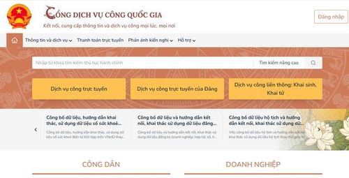 Giao diện Cổng dịch vụ công quốc gia.