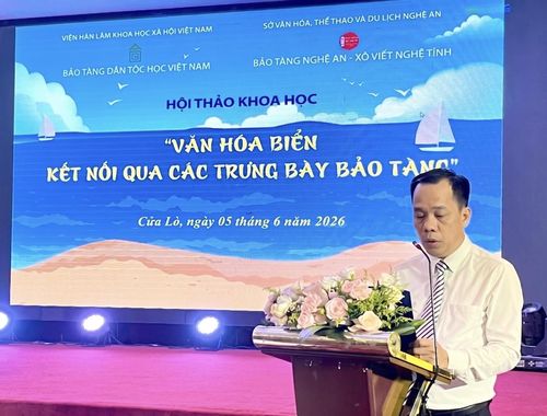 Ông Bùi Công Vinh - Phó Giám đốc Sở Văn hóa, Thể thao và Du lịch tỉnh Nghệ An phát biểu tại hội thảo. Ảnh: BTC.