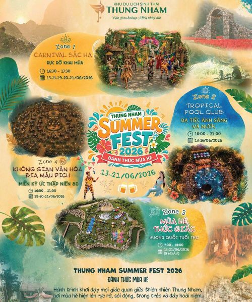 Lịch trình khám phá Thung Nham Summer Fest 2026 với 4 phân khu đặc sắc